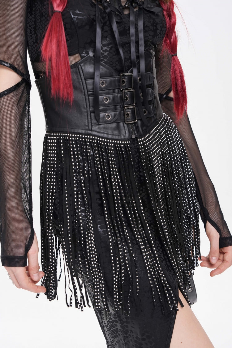 Black Lace Tassels Lace-Up Slim Buckled Women's Gothic Corset