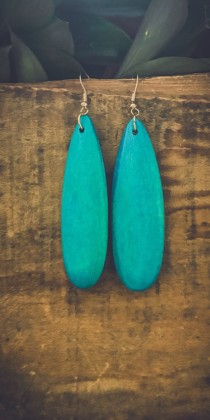 Beautiful Wooden Turquoise Drop Earrings