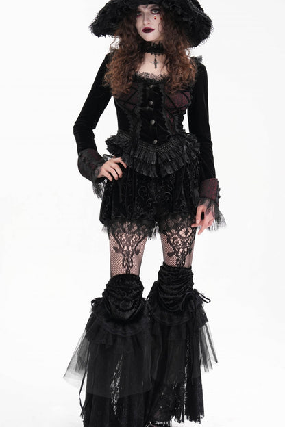 Black Long Sleeves Ruffle Lace-Up Mesh Women's Gothic Blouse
