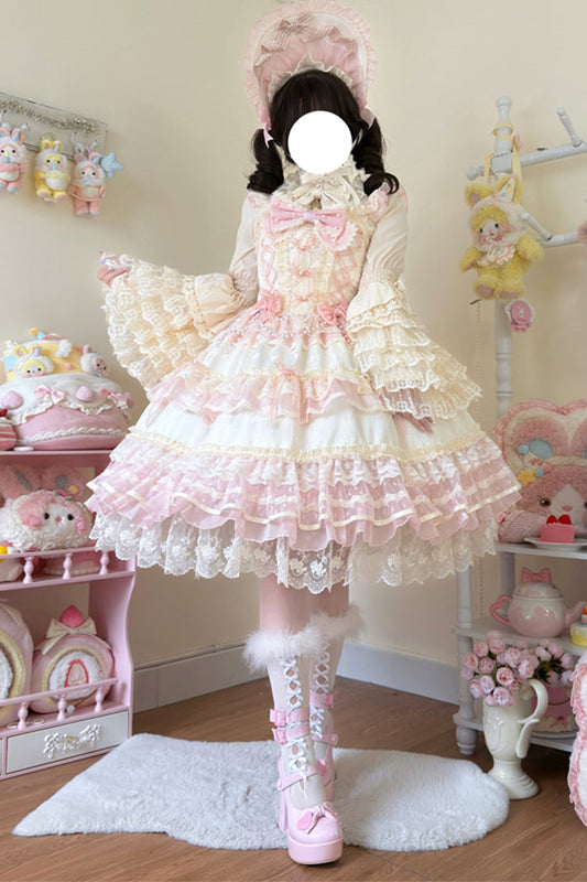Apricot [Star Love Song] Ruffle Hanayome Bowknot Lace Sweet Lolita Jsk Dress