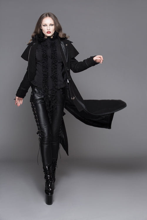 Black Fake Two Pieces Game Style Woollen Womens Punk Coats