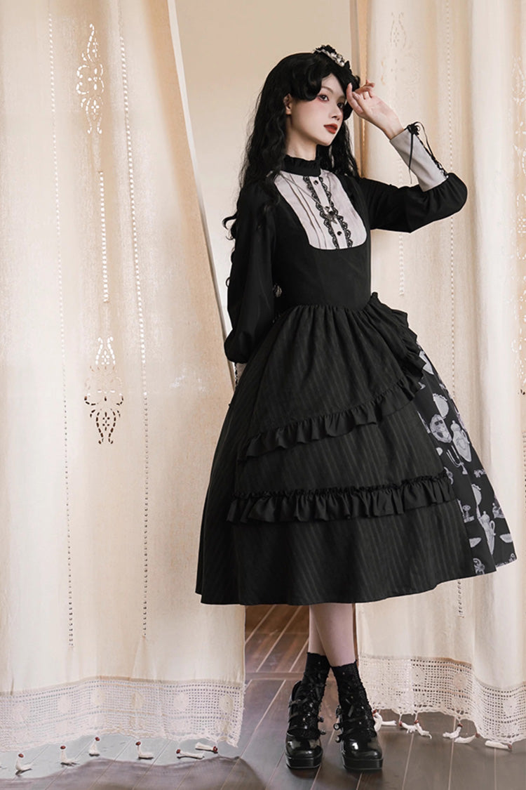 Black Lunar Eclipse Dinner Cups Print Autumn Winter Gothic Lolita Jsk Dress