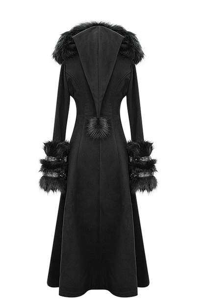 Black Gothic Double Faced Woolen Hooded Long Sexy Women Coat