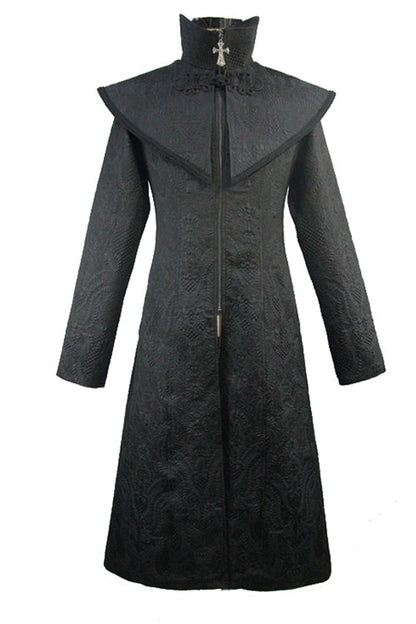 Black Gothic Pattern Mens Coat With Shawl Collar