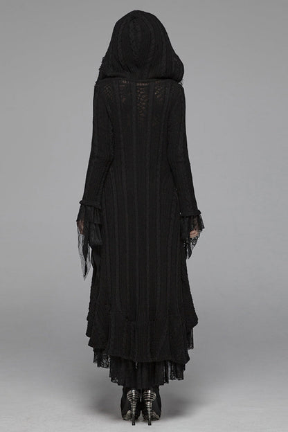Black Long Sleeves Hollow Hooded Women's Gothic Dress