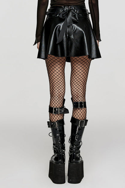 Black Lace-Up Faux Leather Devil Sharp Corner Women's Steampunk Short Skirt