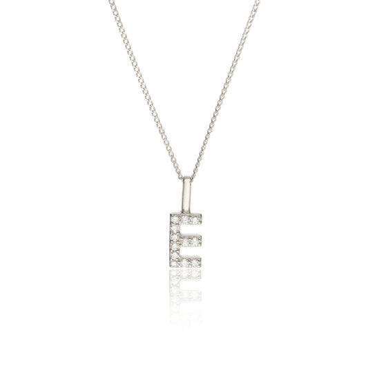 Solid White Gold Genuine Diamond Initial Letter Necklace