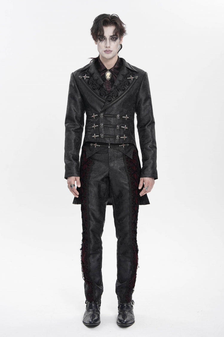 Black Lapel Collar Long Sleeves Lace-Up Slim Men's Gothic Handsome Double-Breasted Jacket
