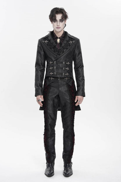 Black Lapel Collar Long Sleeves Lace-Up Slim Men's Gothic Handsome Double-Breasted Jacket