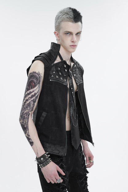 Black Chest Metal Willow Studded Sleeveless Men's Punk Vest