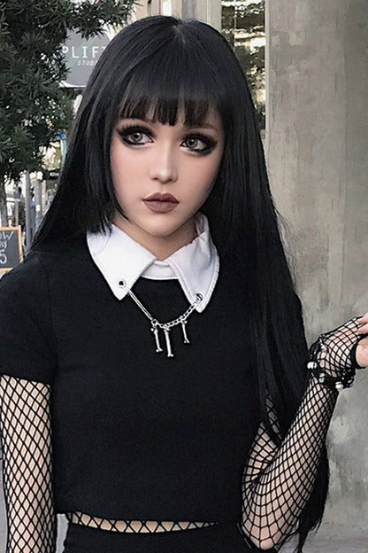 Black Natural Long Straight Hair Classic Lolita Wig