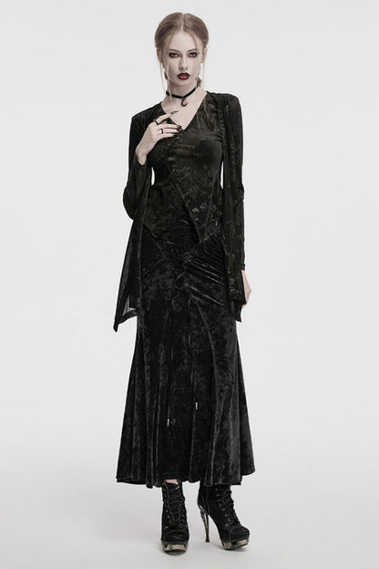 Black High Waisted Lace-Up Women's Gothic Fishtailed Skirt