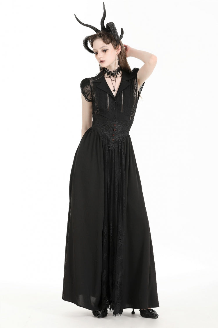 Black High Waisted Heart Embroidered Lace Women's Gothic Maxi Skirt
