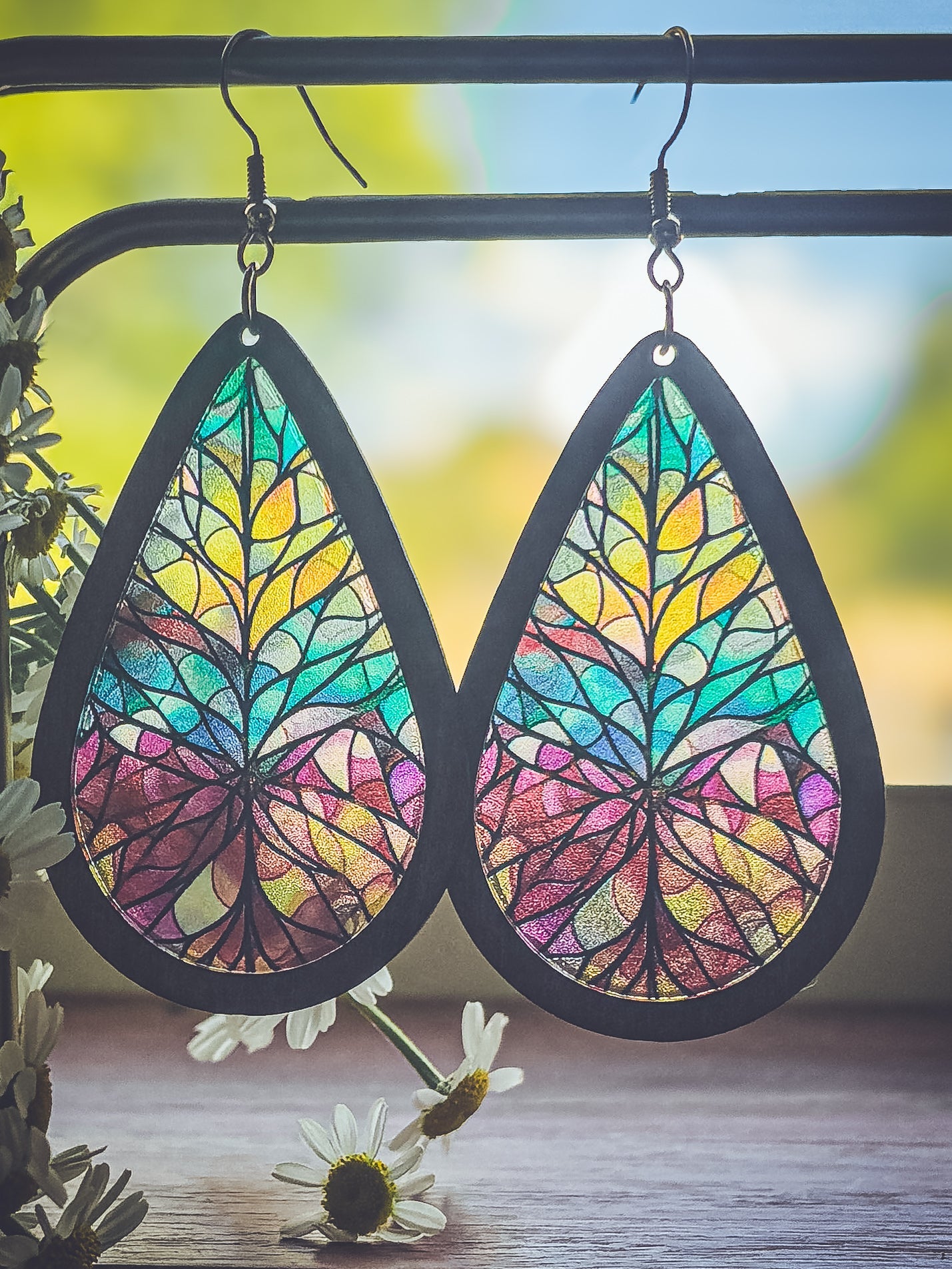 Beautiful Wood and Stained Glass Effect Earrings