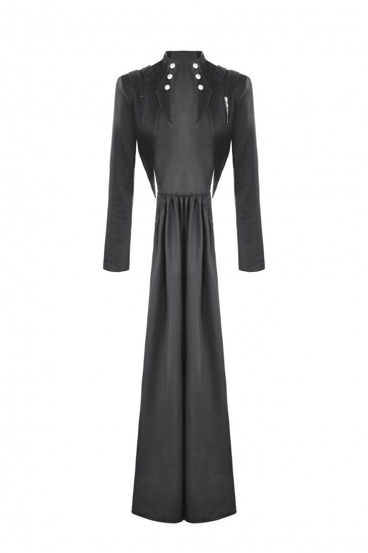 Black Long Sleeves Spliced Lace-Up Women's Gothic High Low Faux Leather Long Tail Jacket
