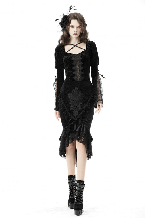 Black Jacquard Lace Lace-Up Women's Gothic Dovetail Wrap Skirt