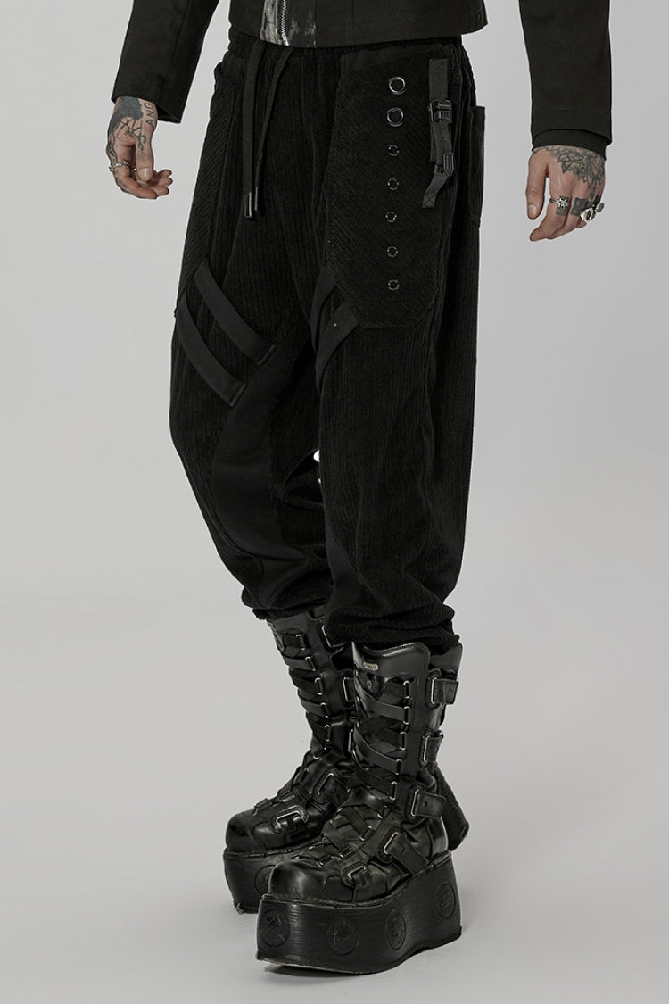 Black Doomsday Metal Stitching Corduroy Men's Steampunk Pants