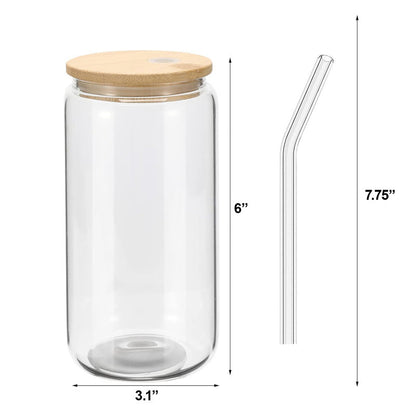 16oz Glass Cup with Bamboo Lid & Glass Straw