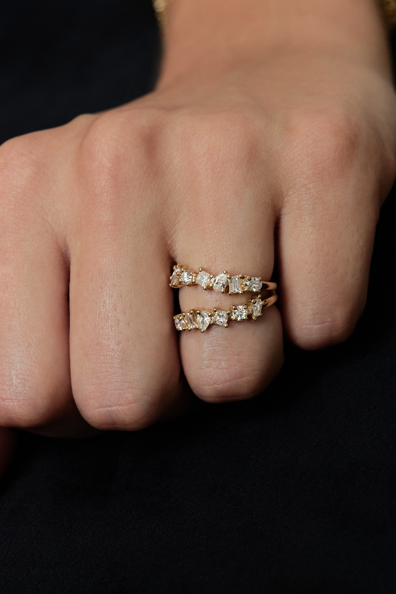 Double Band Scattered Diamond Ring | 18K Yellow Gold, (More Options Available)
