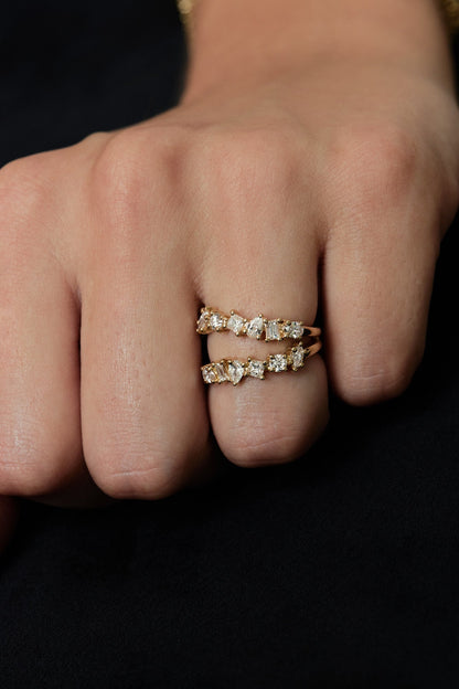 Double Band Scattered Diamond Ring | 18K Yellow Gold, (More Options Available)