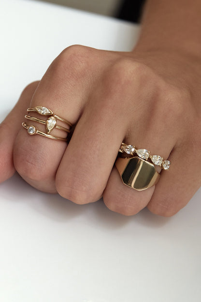 Mini Pear Diamond Ring | 9K Yellow Gold