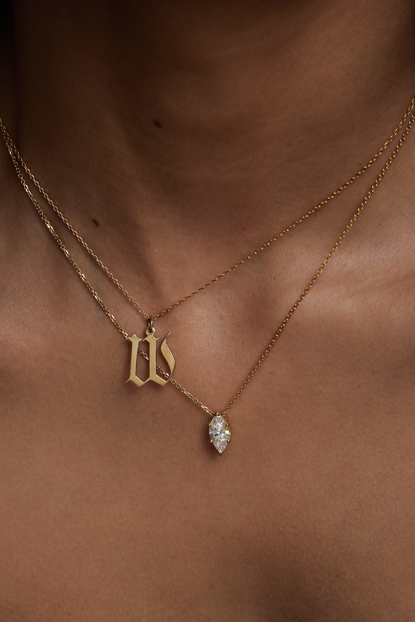 Large Gothic Letter Necklace | 9K Yellow Gold