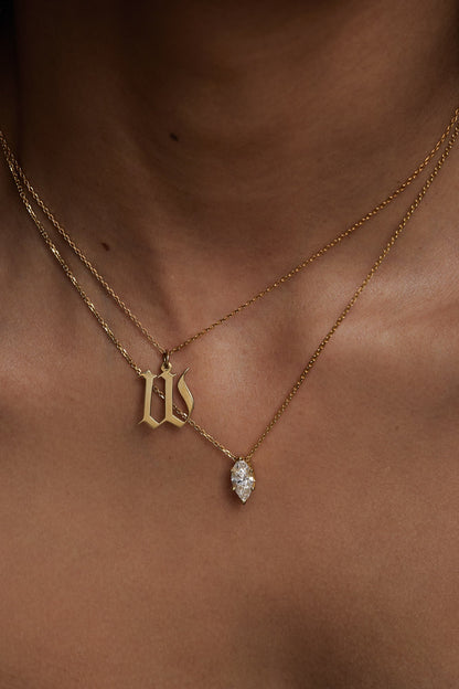 Large Gothic Letter Necklace | 9K Yellow Gold