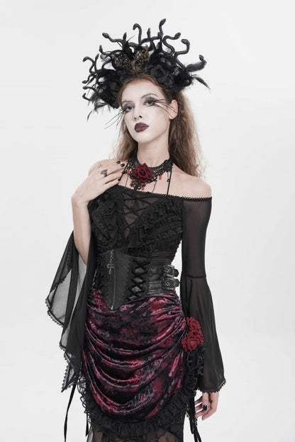 Black Crochet Lace-Up Slim Zippered Women's Gothic Accessory Zip Girdle