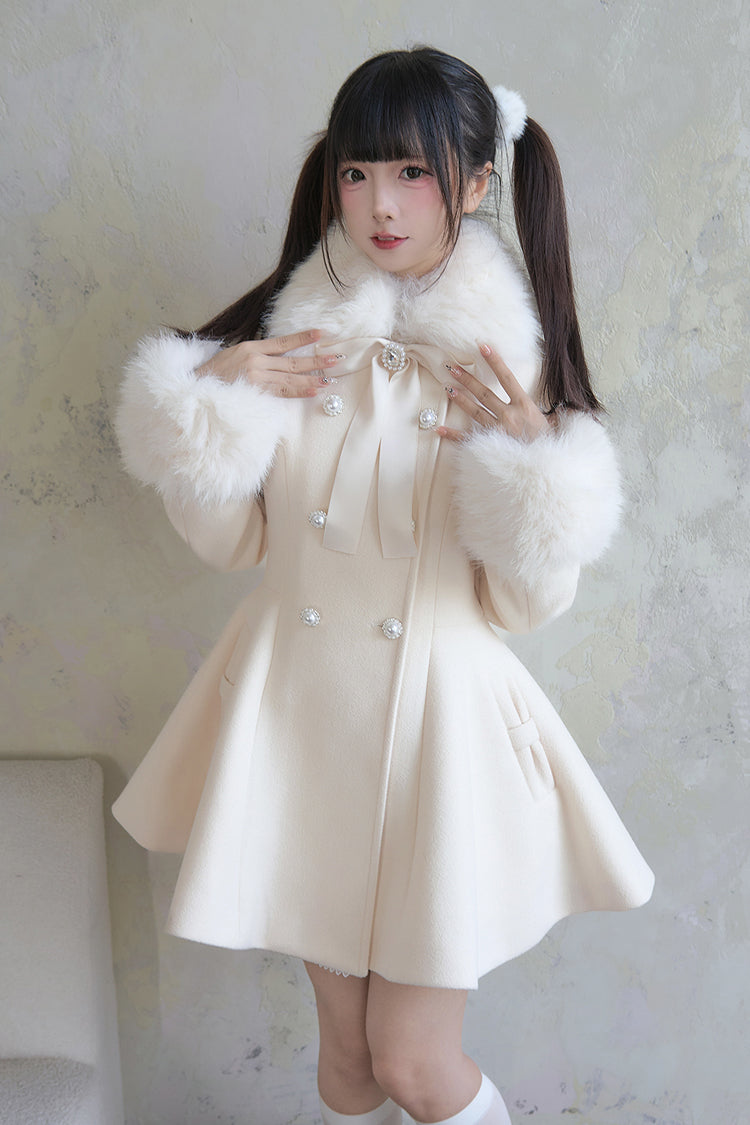 Apricot Double-Breasted Long Sleeves Bowknot Japanese Sweet Lolita Coat