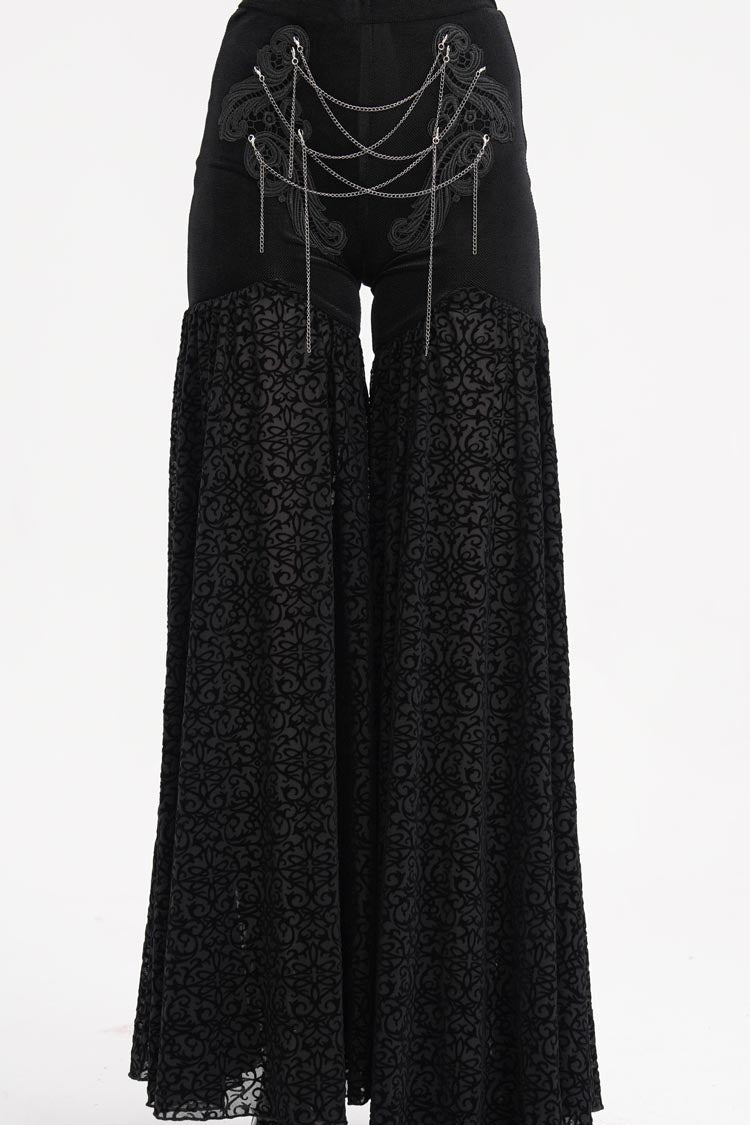 Black Chain Jacquard Floral Hollow Lace Women's Gothic Pants