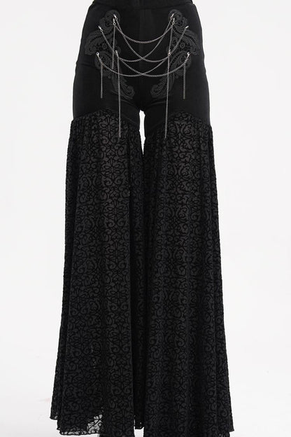 Black Chain Jacquard Floral Hollow Lace Women's Gothic Pants