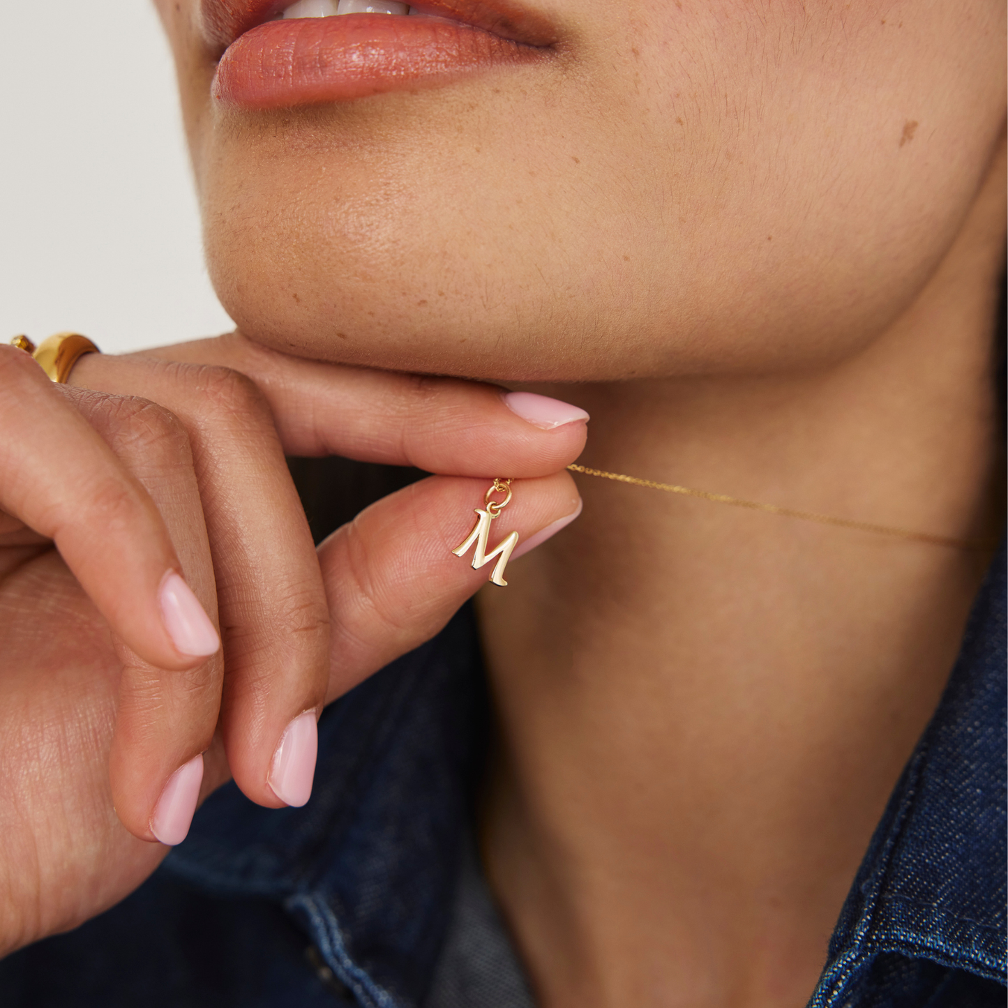 Solid Gold Curve Initial Letter Necklace