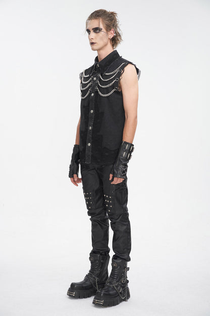 Black Lapel Collar Sleeveless Slim Men's Punk Vest