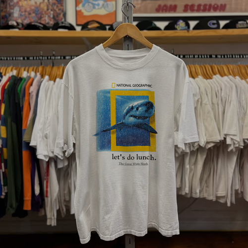 2000s National Geographic Great White Shark Washed White Tee