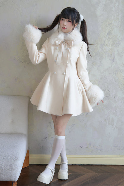 Apricot Double-Breasted Long Sleeves Bowknot Japanese Sweet Lolita Coat