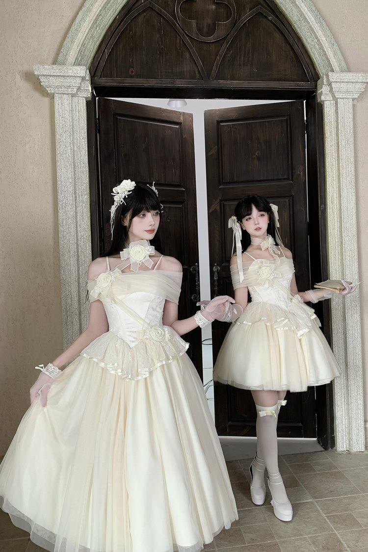 Beige [Sanglin’s Tribute] Off Shoulder Ruffled Sweet Lolita Dress