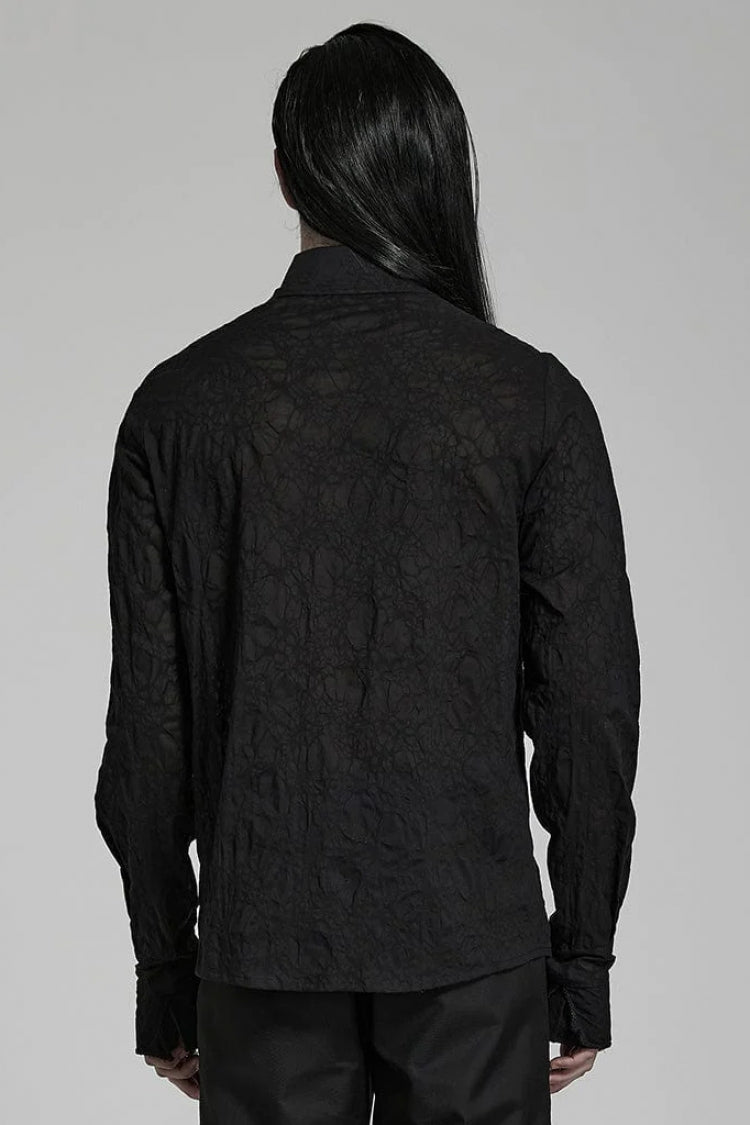 Black Lapel Collar Long Sleeves Lace Mens Daily Gothic Elegant Blouse