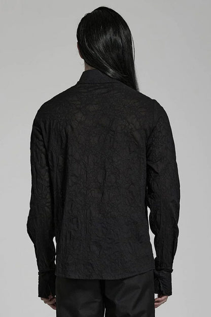 Black Lapel Collar Long Sleeves Lace Mens Daily Gothic Elegant Blouse