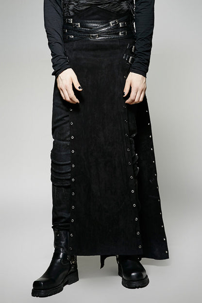 Black Metal Buckle PU Leather Buckle Lace-Up Men's Steampunk Skirt