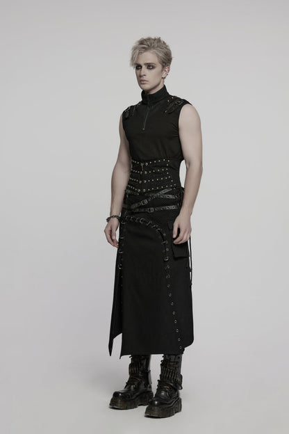 Black Lace-Up Slim Ripped Studded Zippered Women's Punk Corset