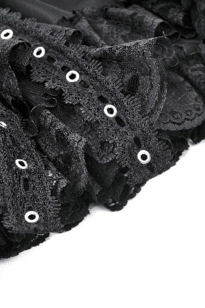 Black Layered Lace Mesh Lace-Up Zippered Women's Punk Mini Skirt