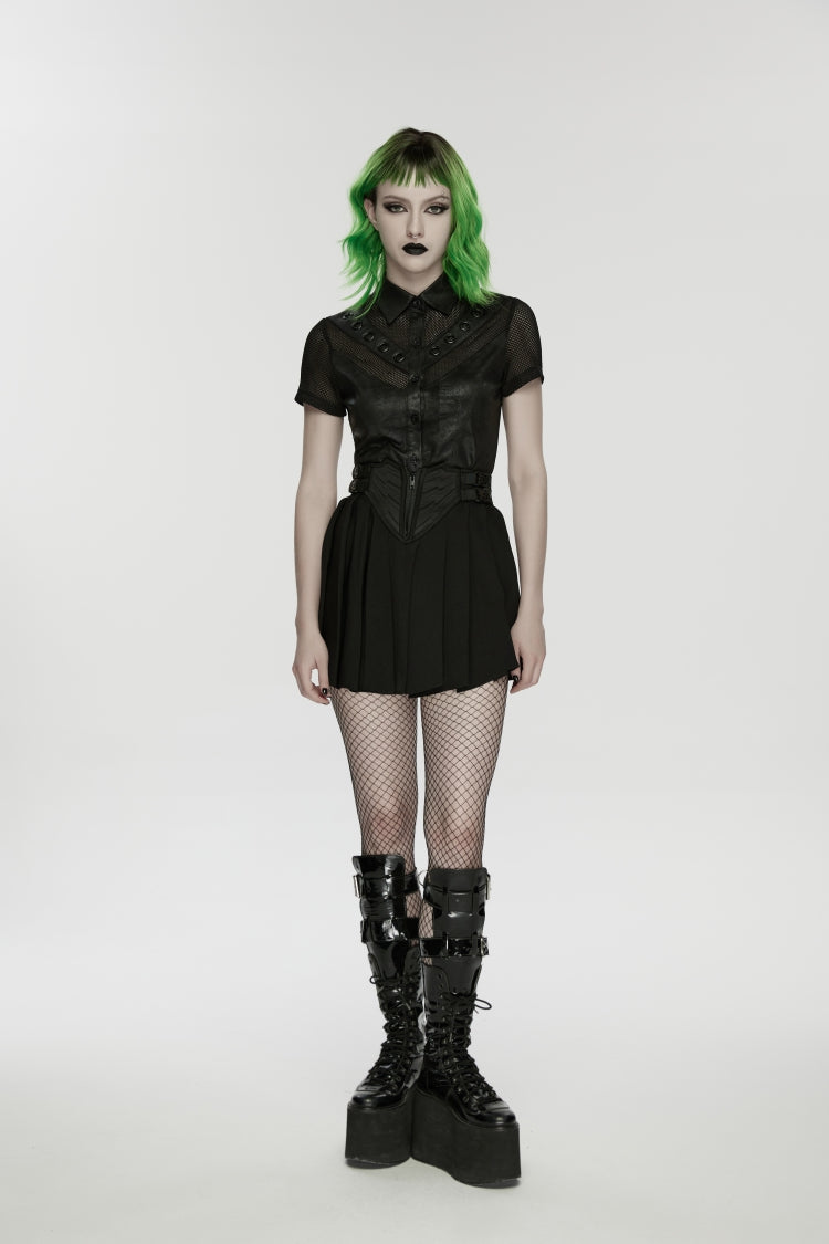 Black Buckled Zippered Pleated Women's Punk Skirt