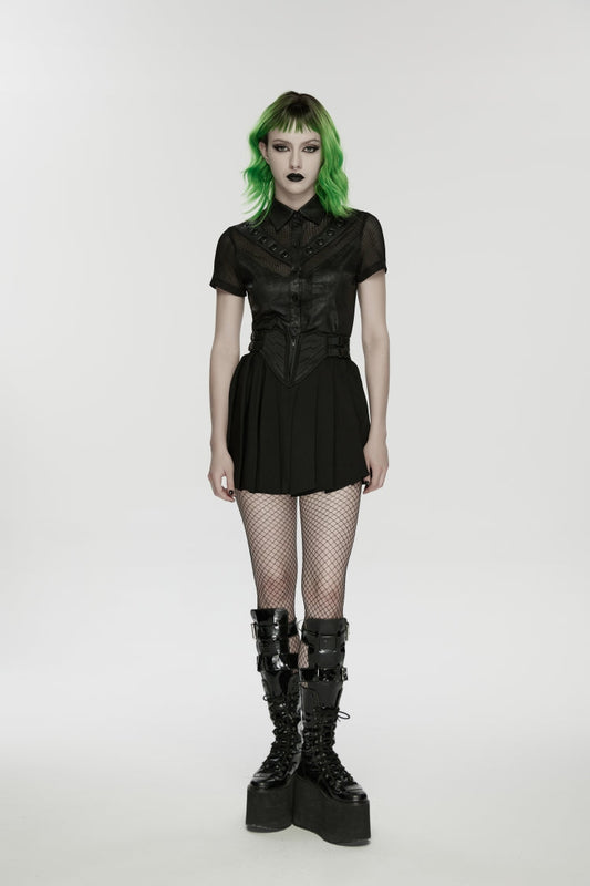 Black Buckled Zippered Pleated Women's Punk Skirt