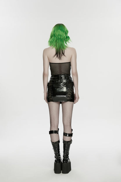 Black Halterneck Cut-Out Lace-Up Slim Women's Punk Cool Vest