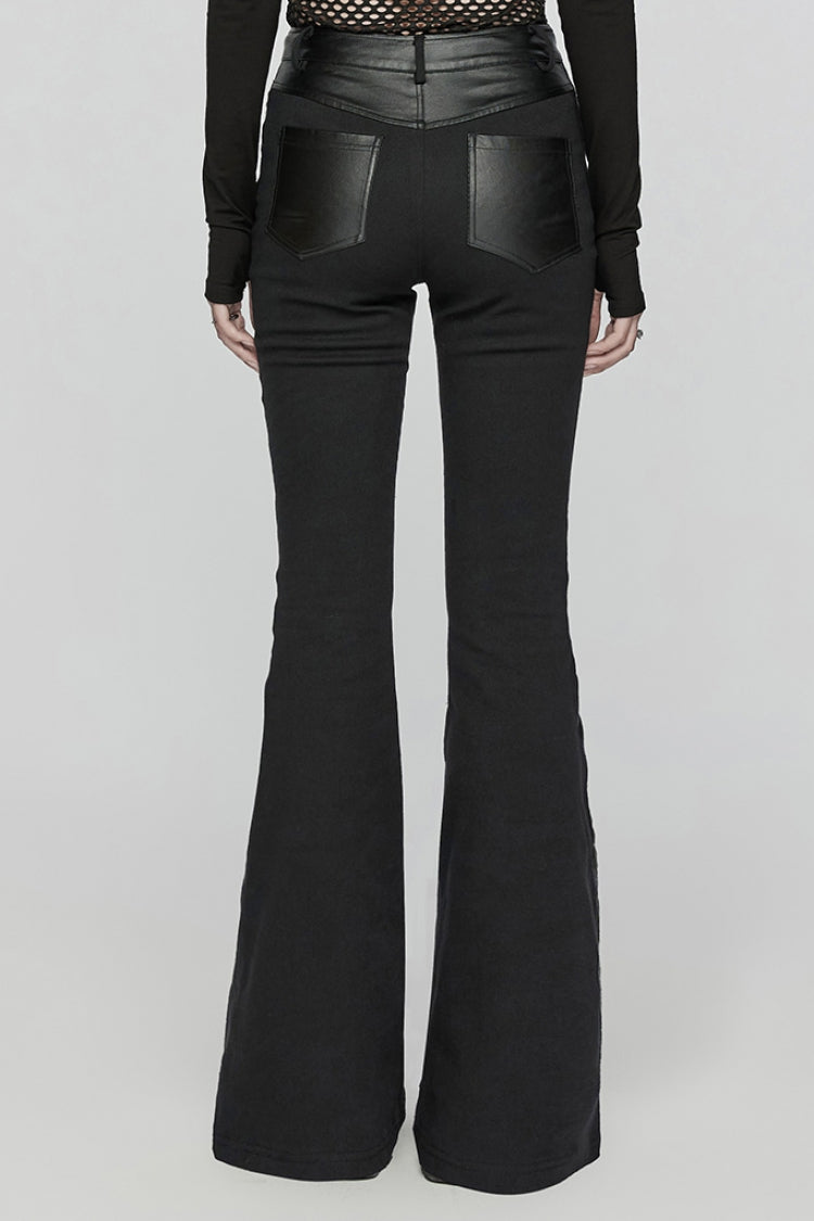 Black Mesh Rivet Women's Punk Flared Pants