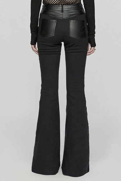 Black Mesh Rivet Women's Punk Flared Pants