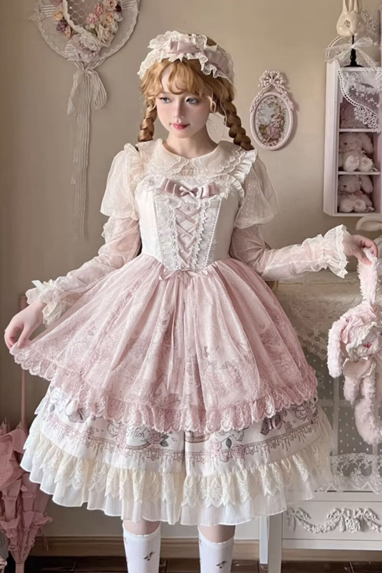 Apricot Sleeveless Rose Prologue Print Ruffle Bowknot Sweet Elegant Princess Lolita Jsk Dress