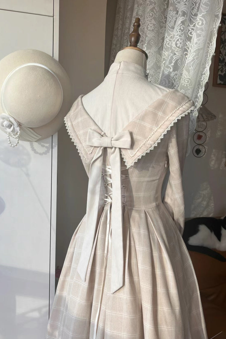 Apricot [Fontainebleau] Long Sleeves Plaid Print Bowknot Elegant Sweet Lolita Dress