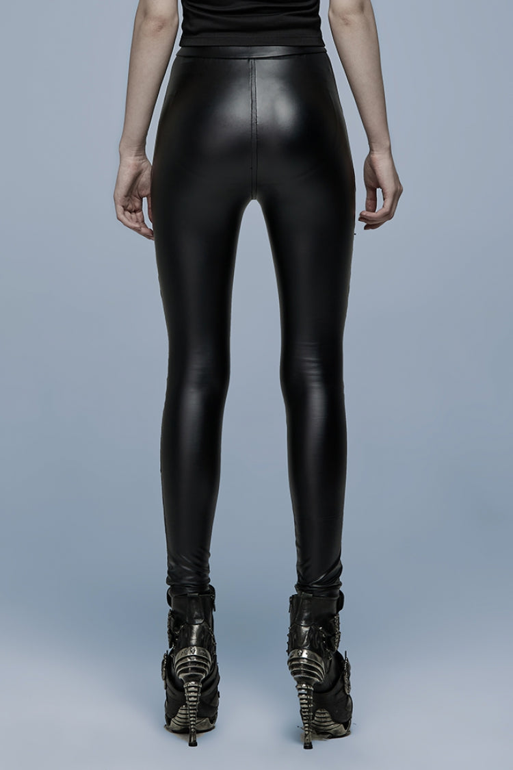 Black Hollow Rope Belt Decoration Lace-Up Mesh Women's Steampunk Leggings