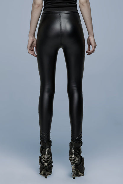 Black Hollow Rope Belt Decoration Lace-Up Mesh Women's Steampunk Leggings